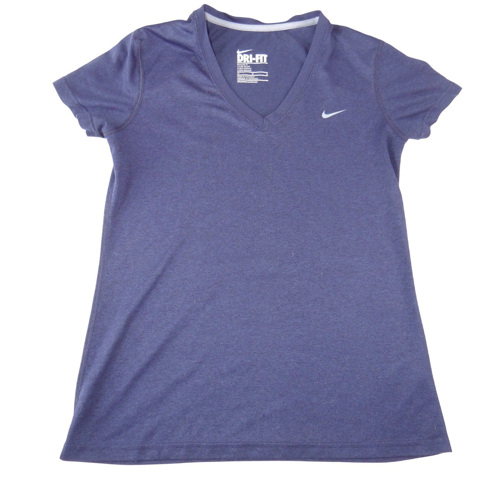 Nike Dri-FIT Womens V-Neck Short Sleeve Training Shirt Navy Blue Regular Fit M