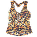 Rare Rhero Jeans Womens Tiger Print Tank Top Rhinestone Gold Hardware Racerback