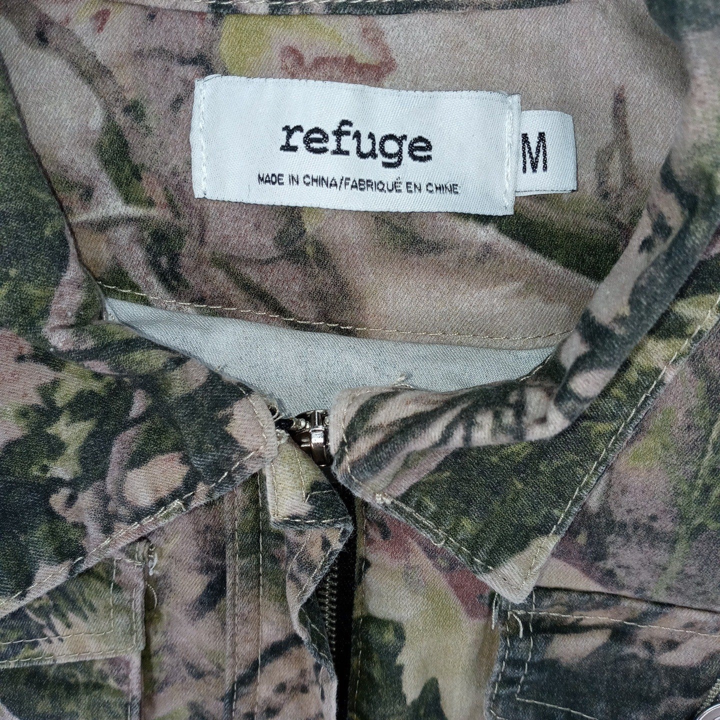 Refuge Camouflage Cropped Denim Jacket Women Size M Utility Pockets Casual