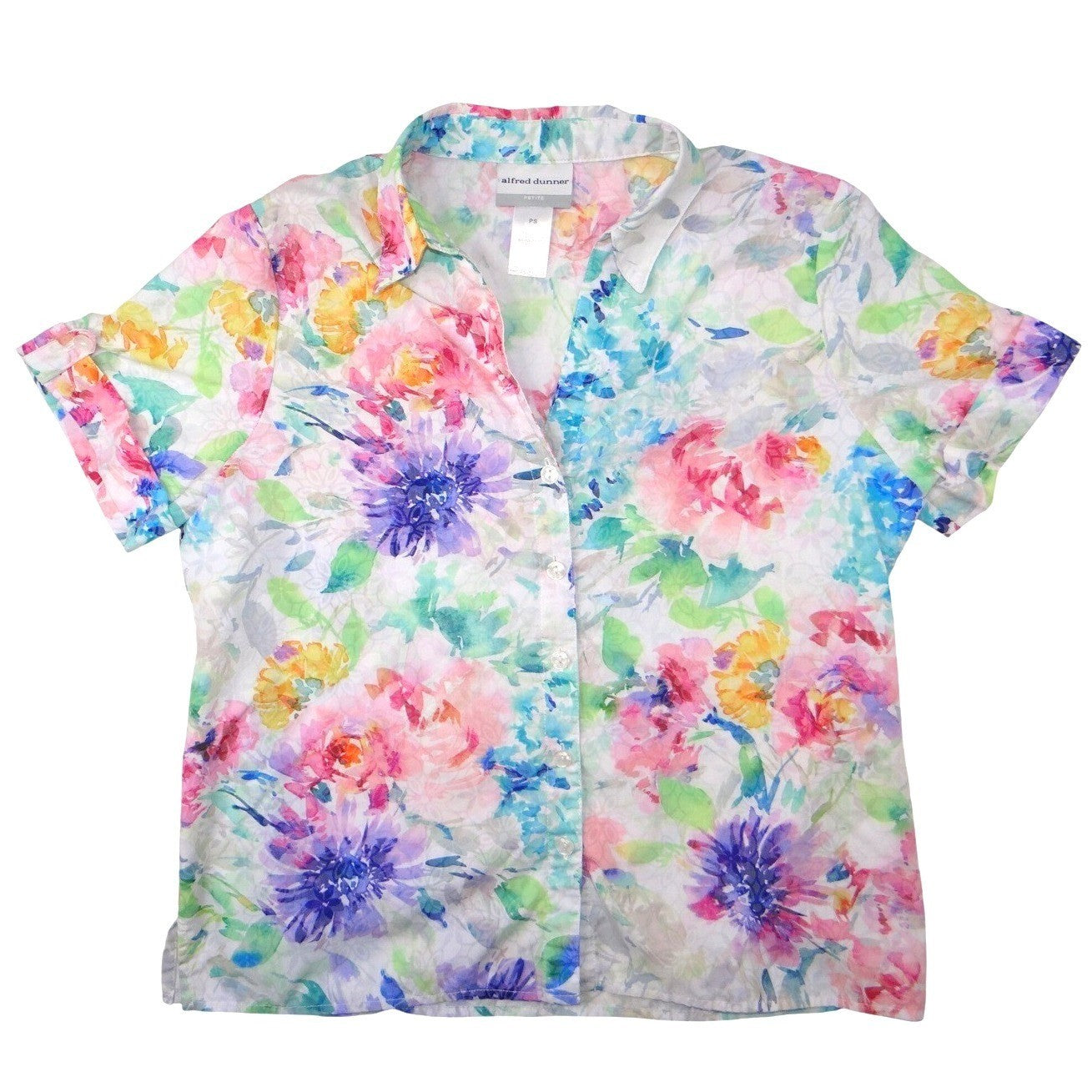 Alfred Dunner Petite Floral Print Short Sleeve Button Up Shirt Women's PS