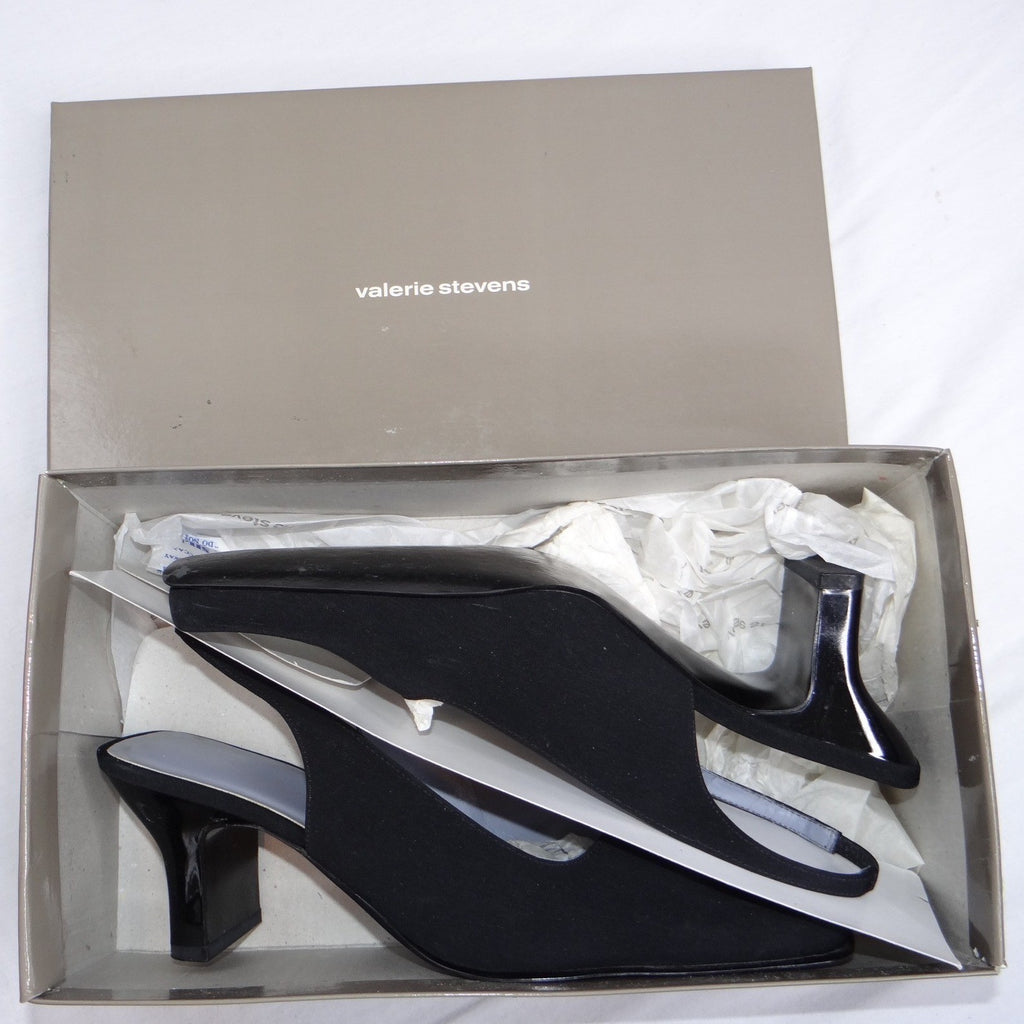 VTG Valerie Stevens Women Black Slingback Square Toe Block Heel w orig box 7.5M