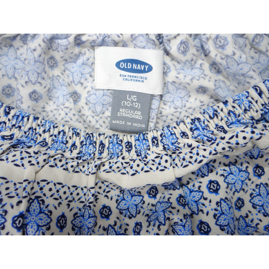 Old Navy Girls Size L 10 12 Blue White Paisley Floral Print Boho Blouse Top