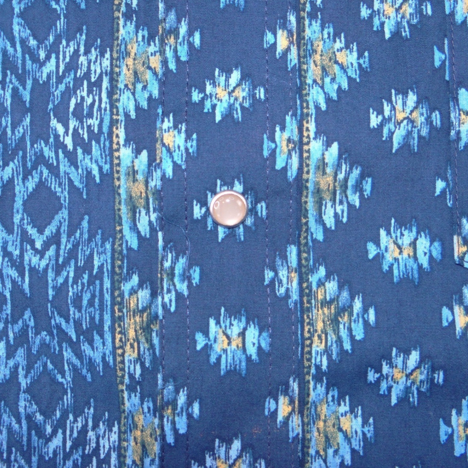 Wrangler Mens Blue Southwestern Geometric Pearl Snap Western Shirt XXL