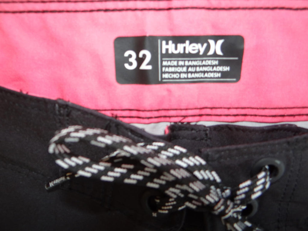 Hurley Men's Black Swim Shorts with Pink Stripe