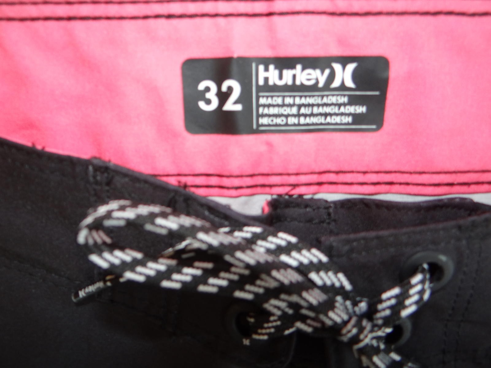 Hurley Men's Black Swim Shorts with Pink Stripe