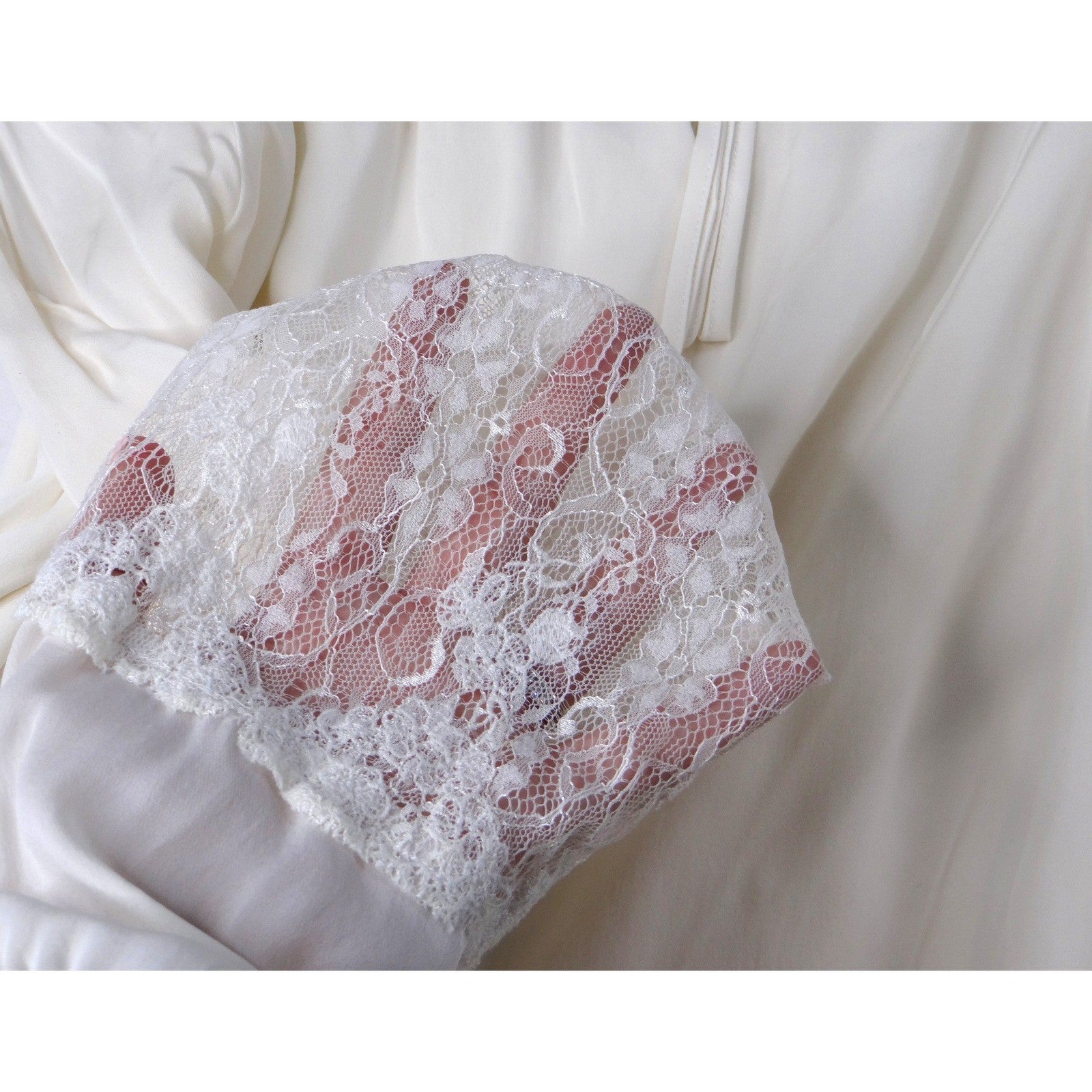 Vintage Cream Off White Lace Trimmed Sheer Blouse Women's Elegant Sheer Top
