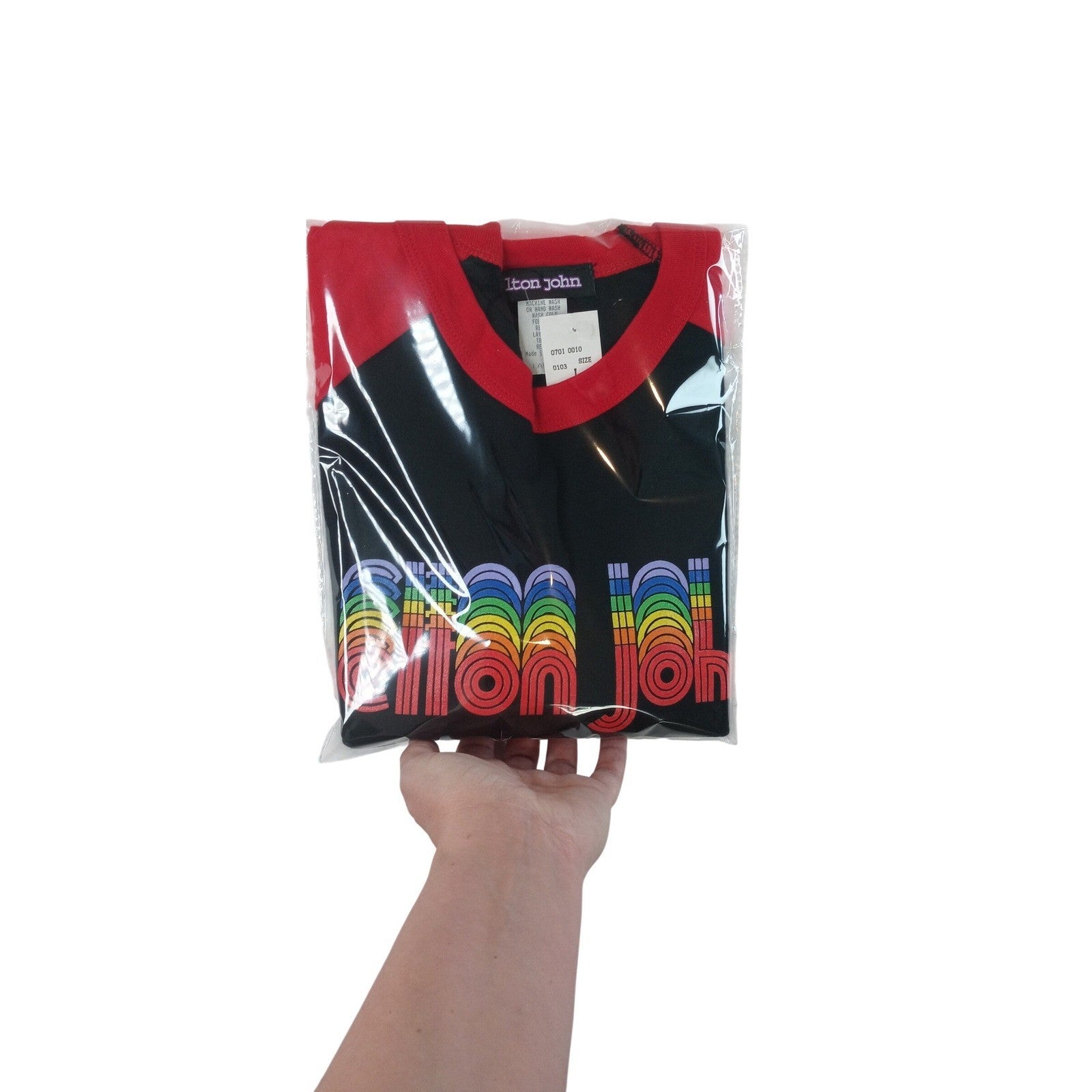 Elton John Rainbow Logo Raglan T Shirt Black Red Size Large