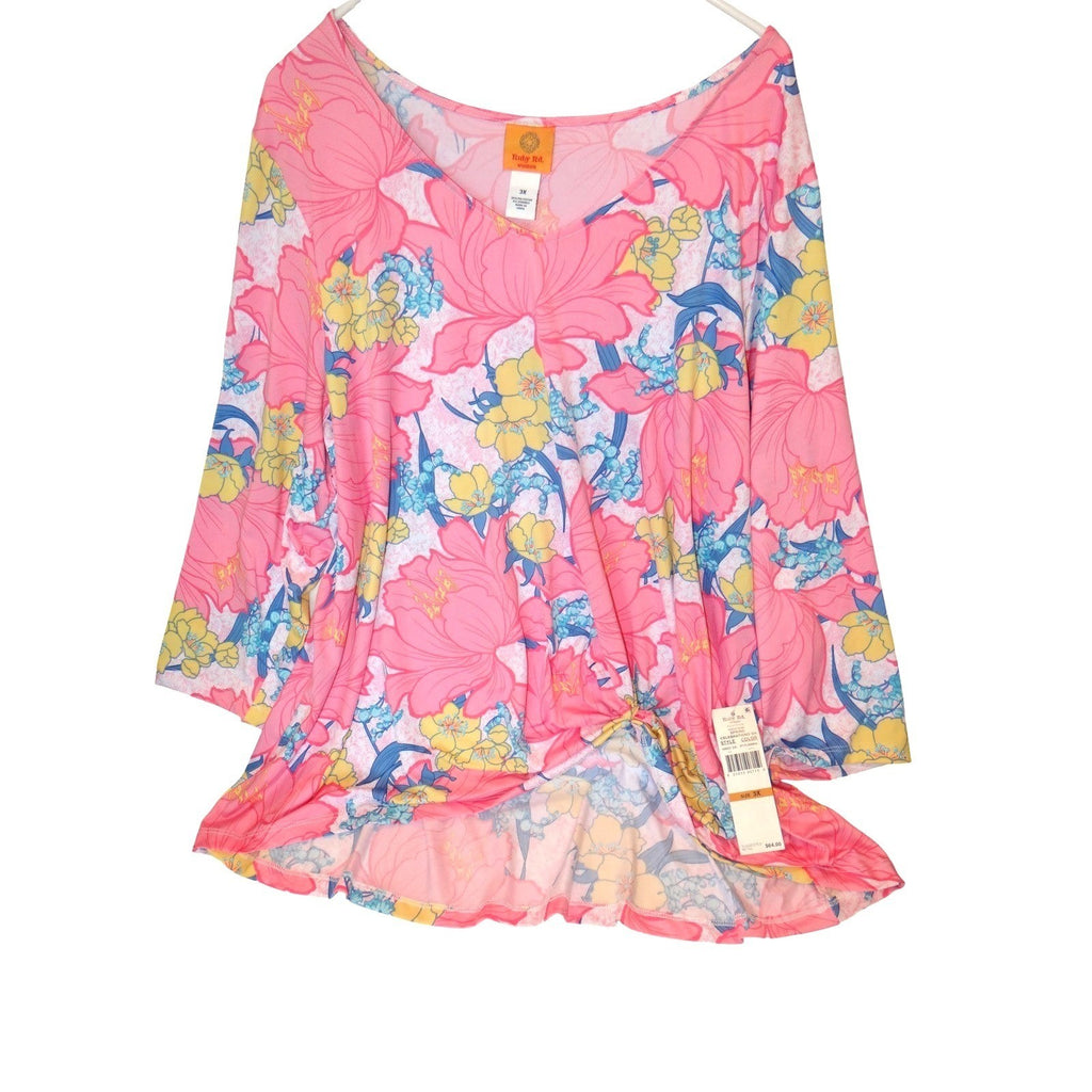 Ruby Rd Womens Pink Floral Print 3X V Neck Tunic Top