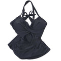 Black Wrap Front Halter Tankini Swim Top Size Medium Padded Classic Solid