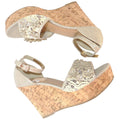 Bamboo Womens Champagne Gold Floral Lace Cork Wedge Platform Sandals Size 10