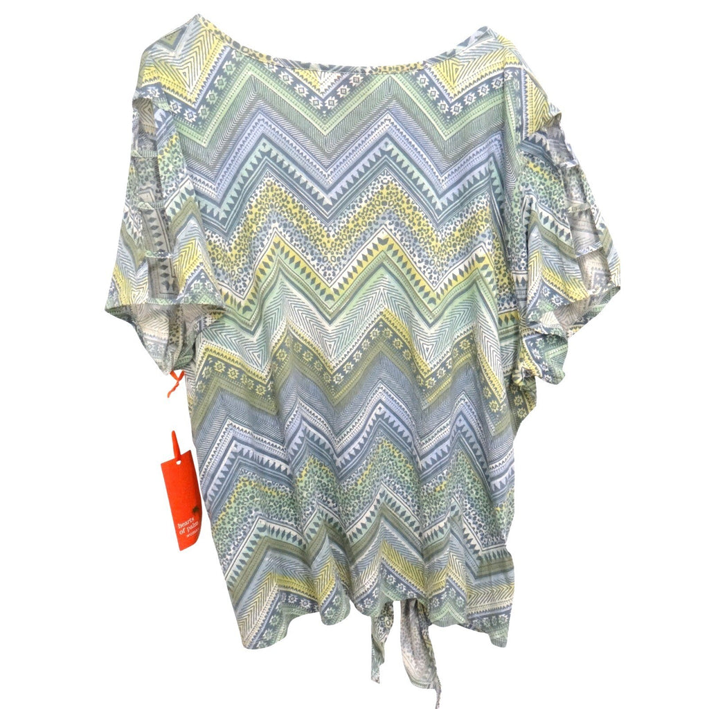 Hearts of Palm Woman Island Treasures 2018 Print V Neck Tie Front Blouse 3X
