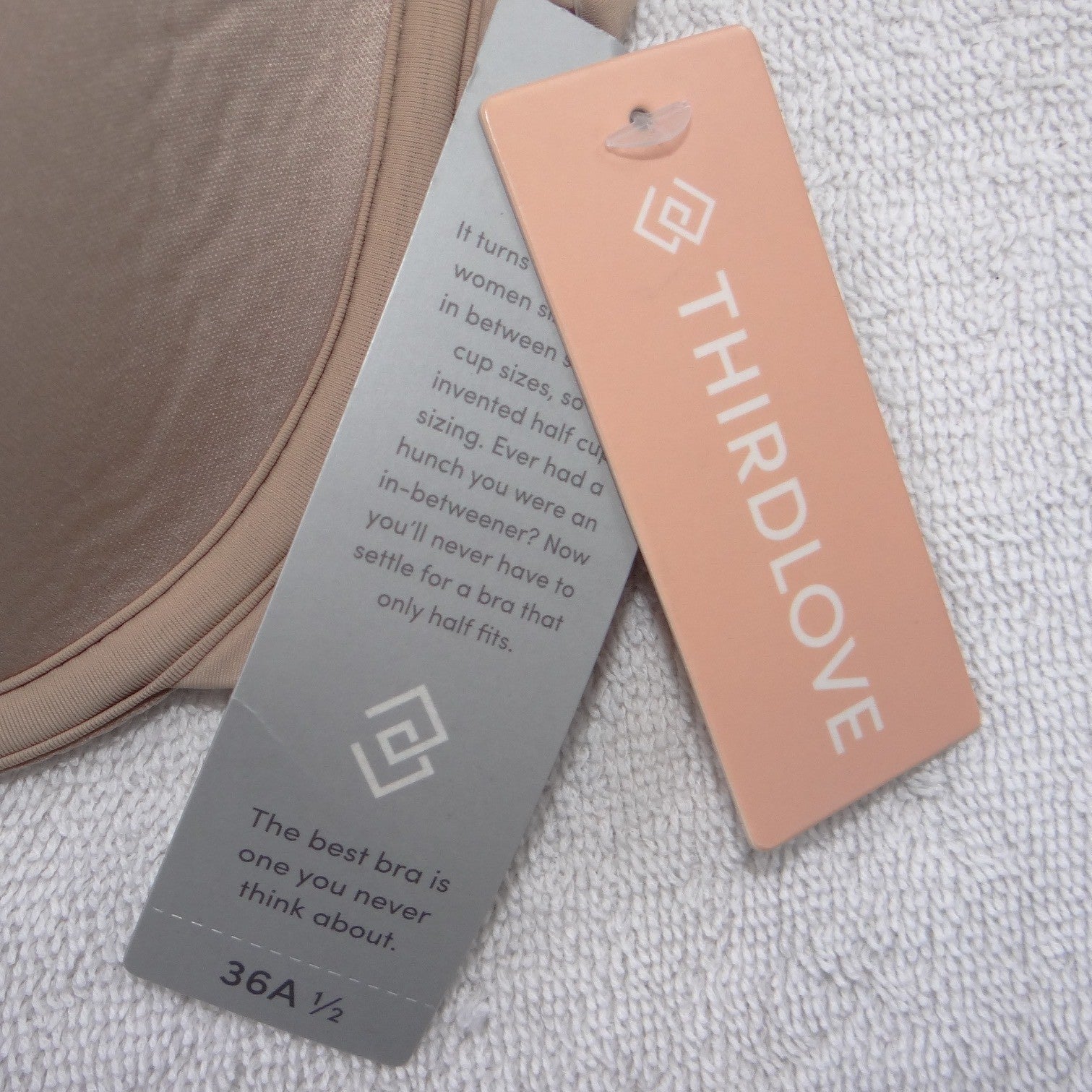 ThirdLove 24/7 Classic T-Shirt Bra Beige Nude Pleated Straps 36A 1/2