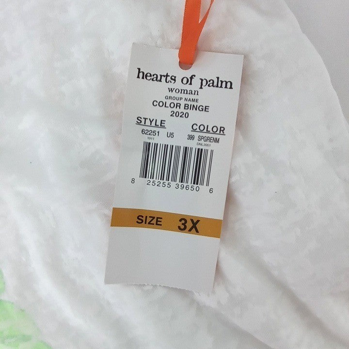 NWT-Hearts of Palm Woman 3X White Floral Print V Neck T Shirt Rhinestones