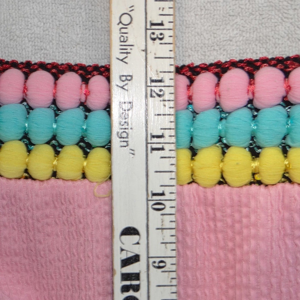 Pink Smocked One Shoulder Pom Pom Bikini Set Medium Seersucker 2 Piece Swimsuit