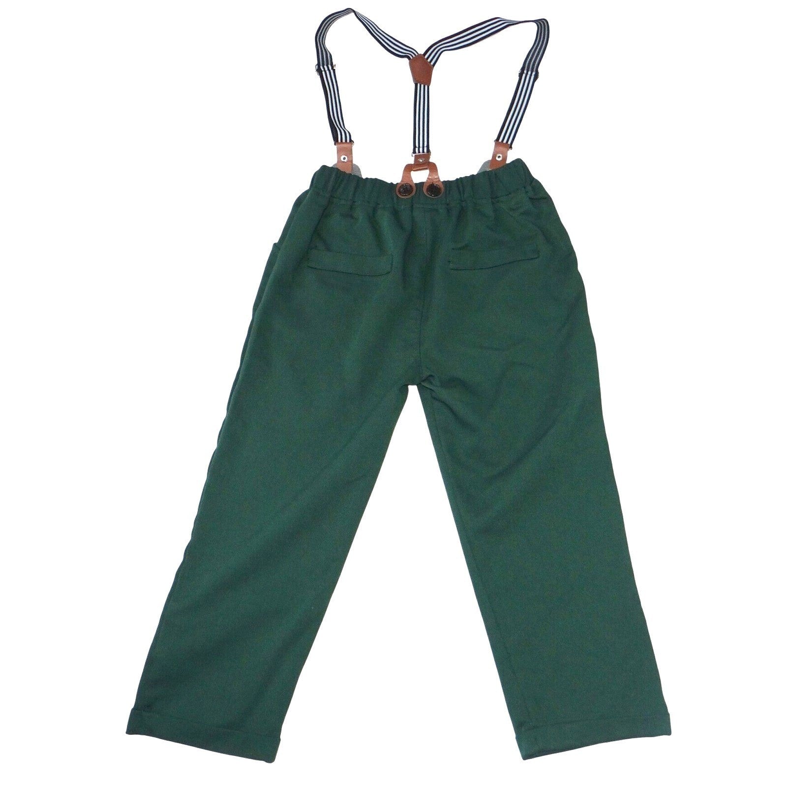 Boys Dark Green Dress Pants with Striped Suspenders Size 6-7T Formal Trousers