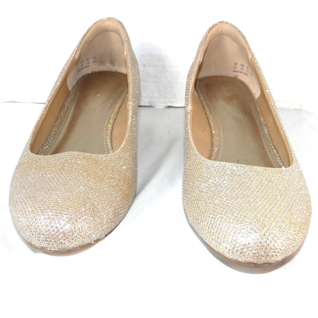 Ankis Womens Gold Glitter Wedge Pumps Round Toe Shimmer Formal Shoes Size 9.5