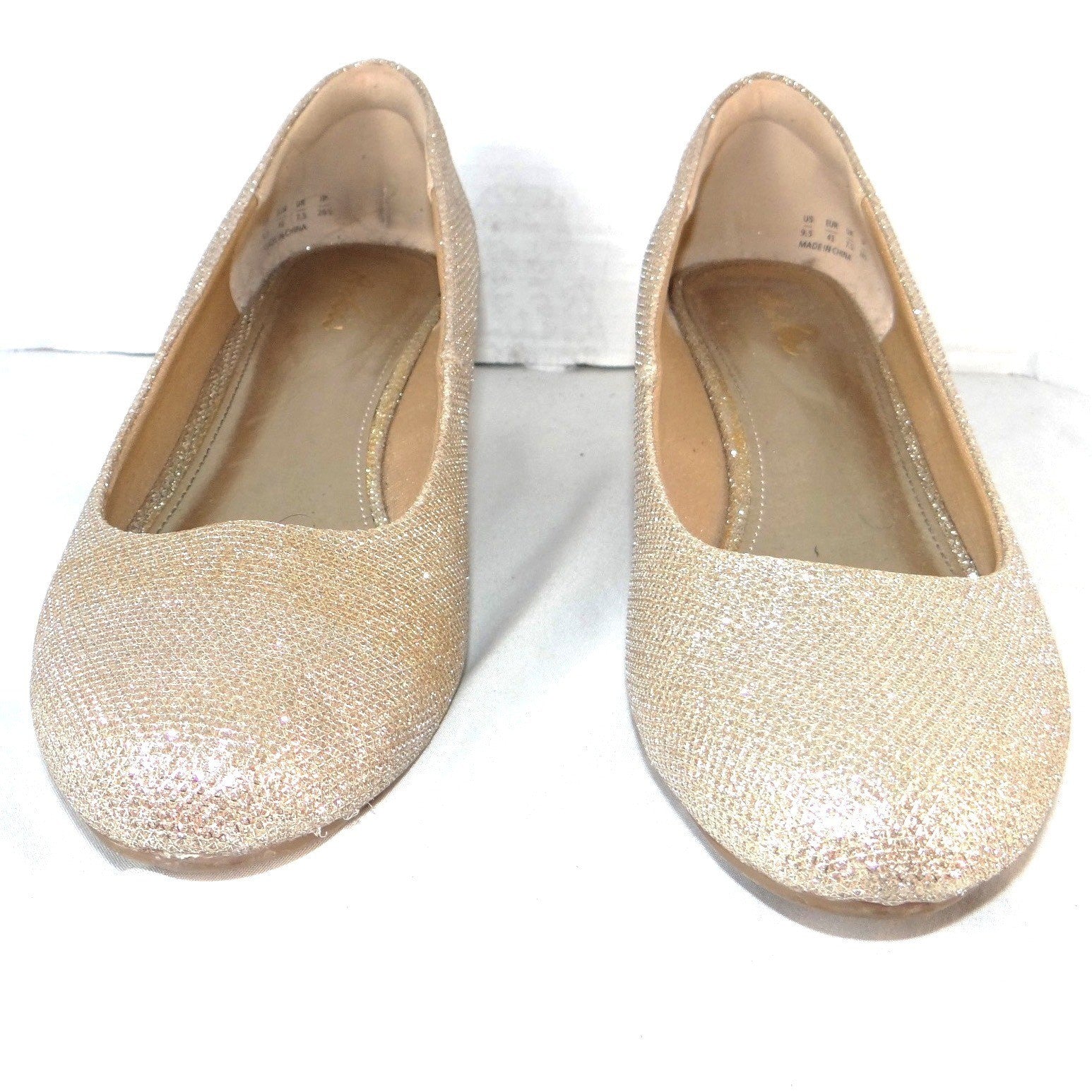 Ankis Womens Gold Glitter Wedge Pumps Round Toe Shimmer Formal Shoes Size 9.5