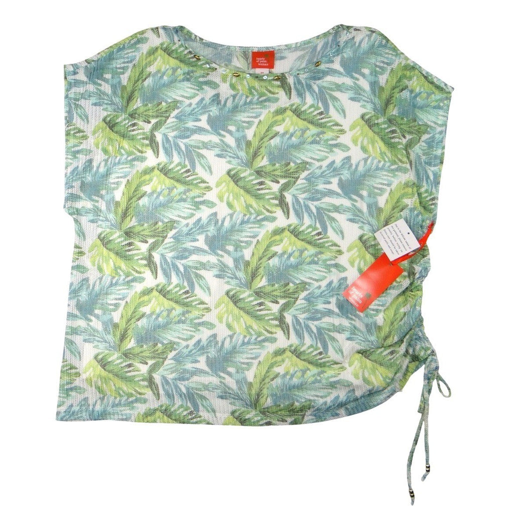 Hearts of Palm Woman 3X Tropical Leaf Print Tunic Top Drawstring Side Accent