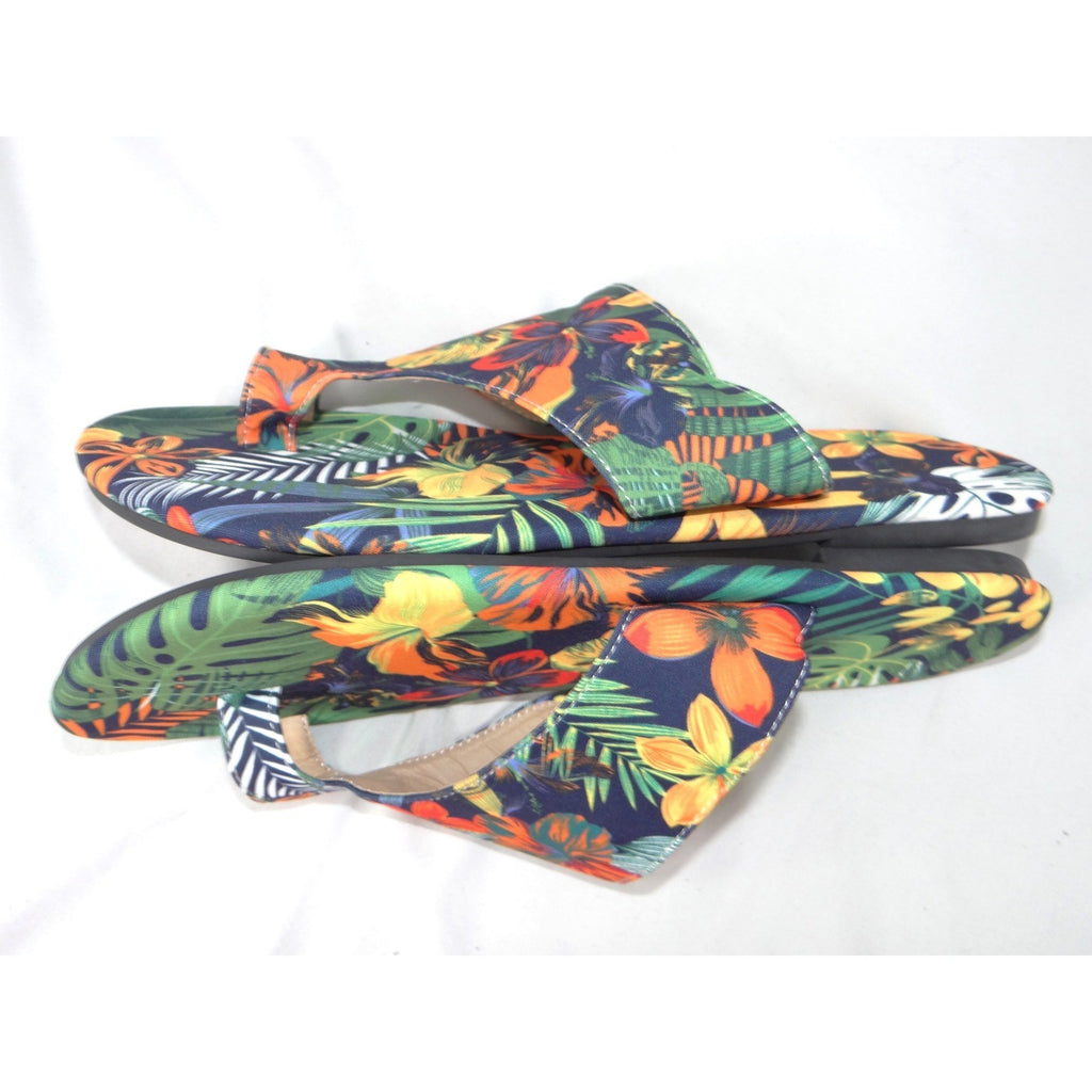 Womens Tropical Floral Toe Loop Slide Sandals Multicolor Botanical Flat Size 42
