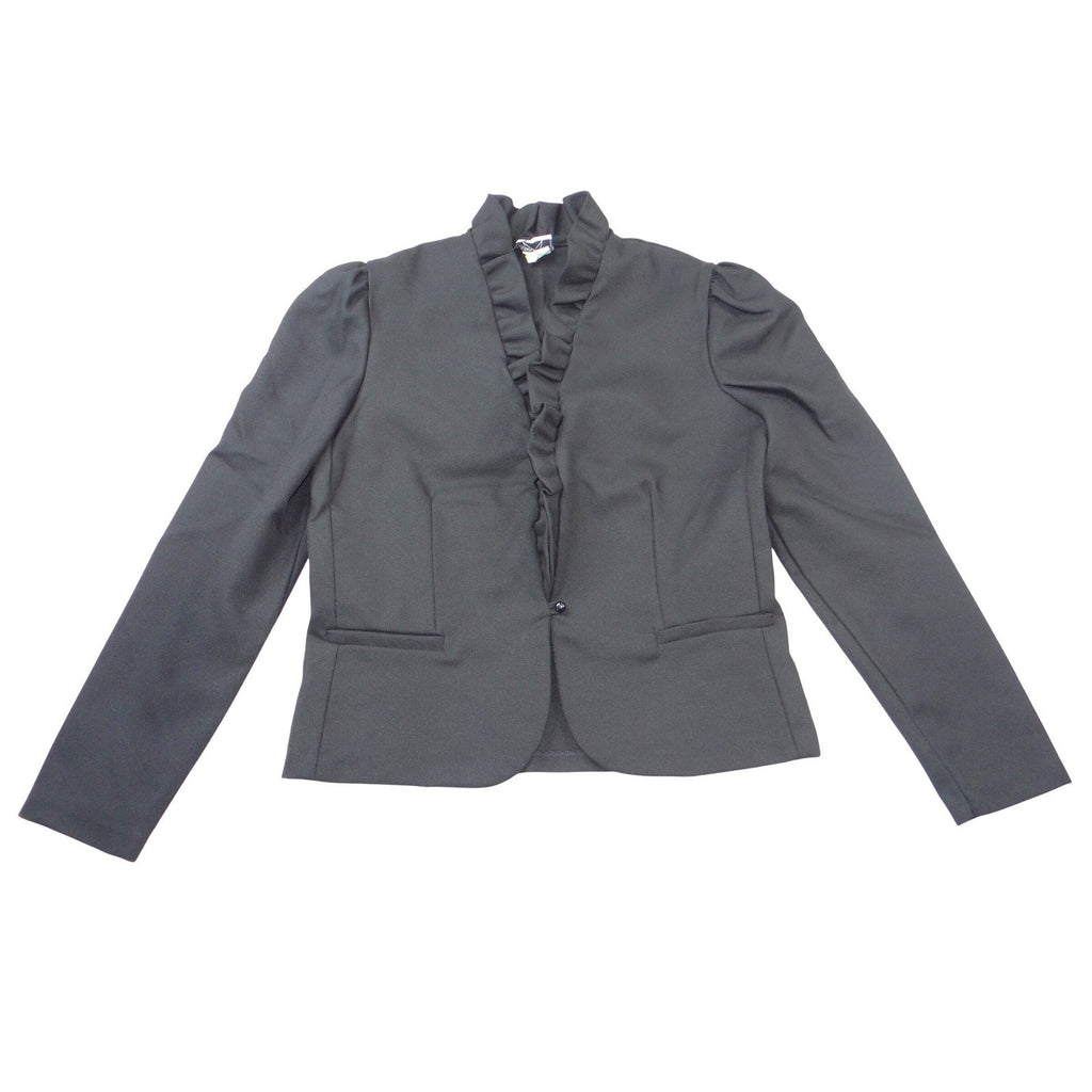 Star Shine Vintage Black Ruffle Collar Puff Shoulder Blazer Jacket Size 10