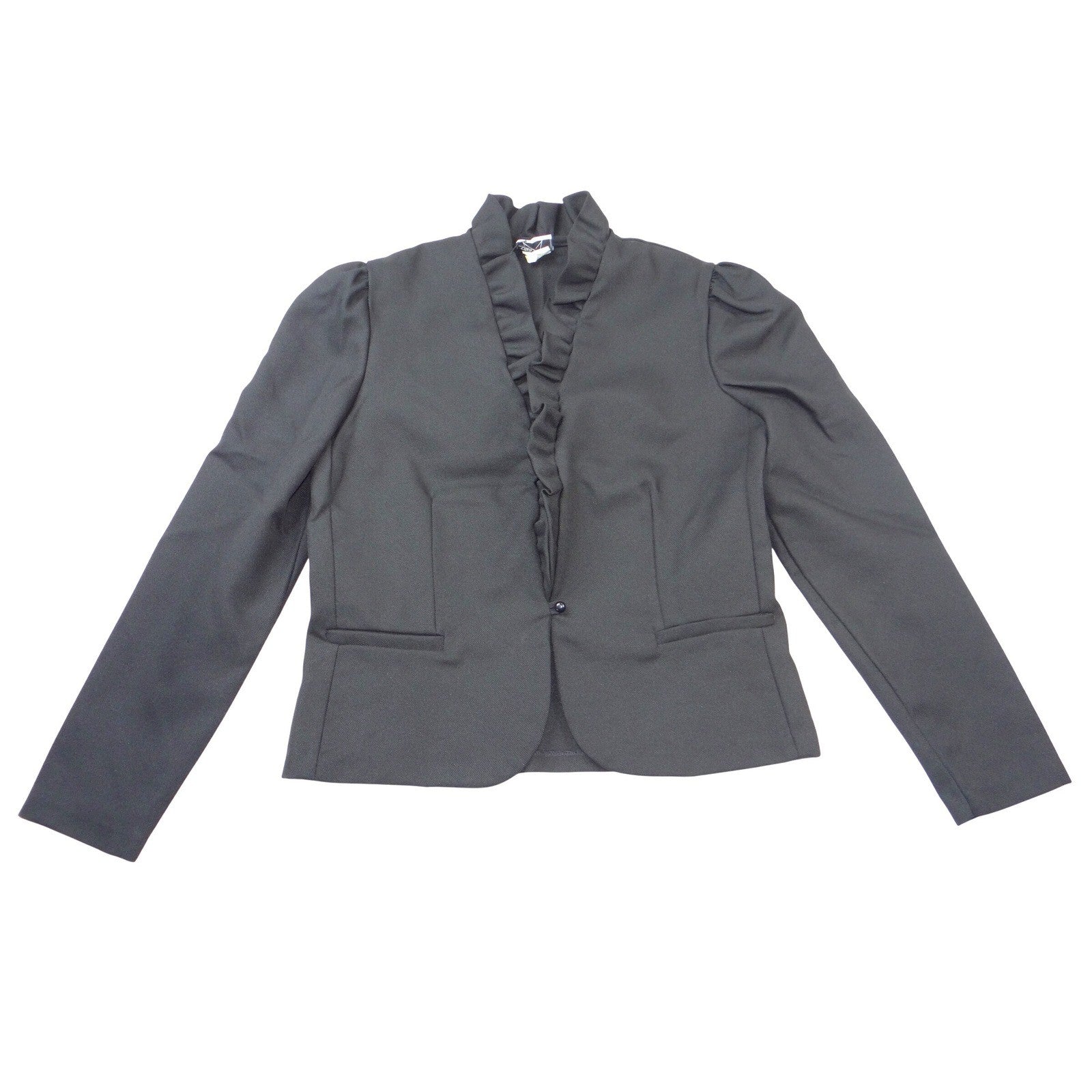Star Shine Vintage Black Ruffle Collar Puff Shoulder Blazer Jacket Size 10
