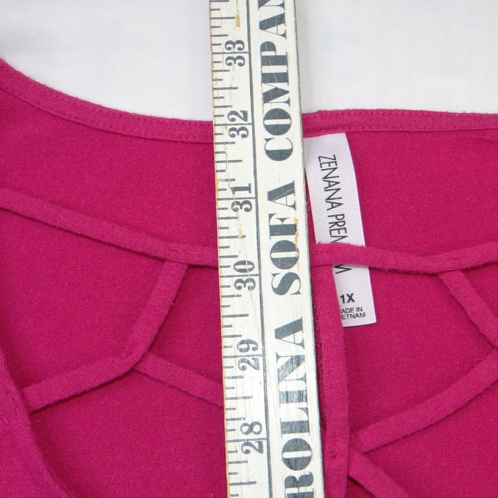 Zenana Premium Magenta Pink Lattice Neck Tunic Top 3/4 Sleeve Pockets 1X