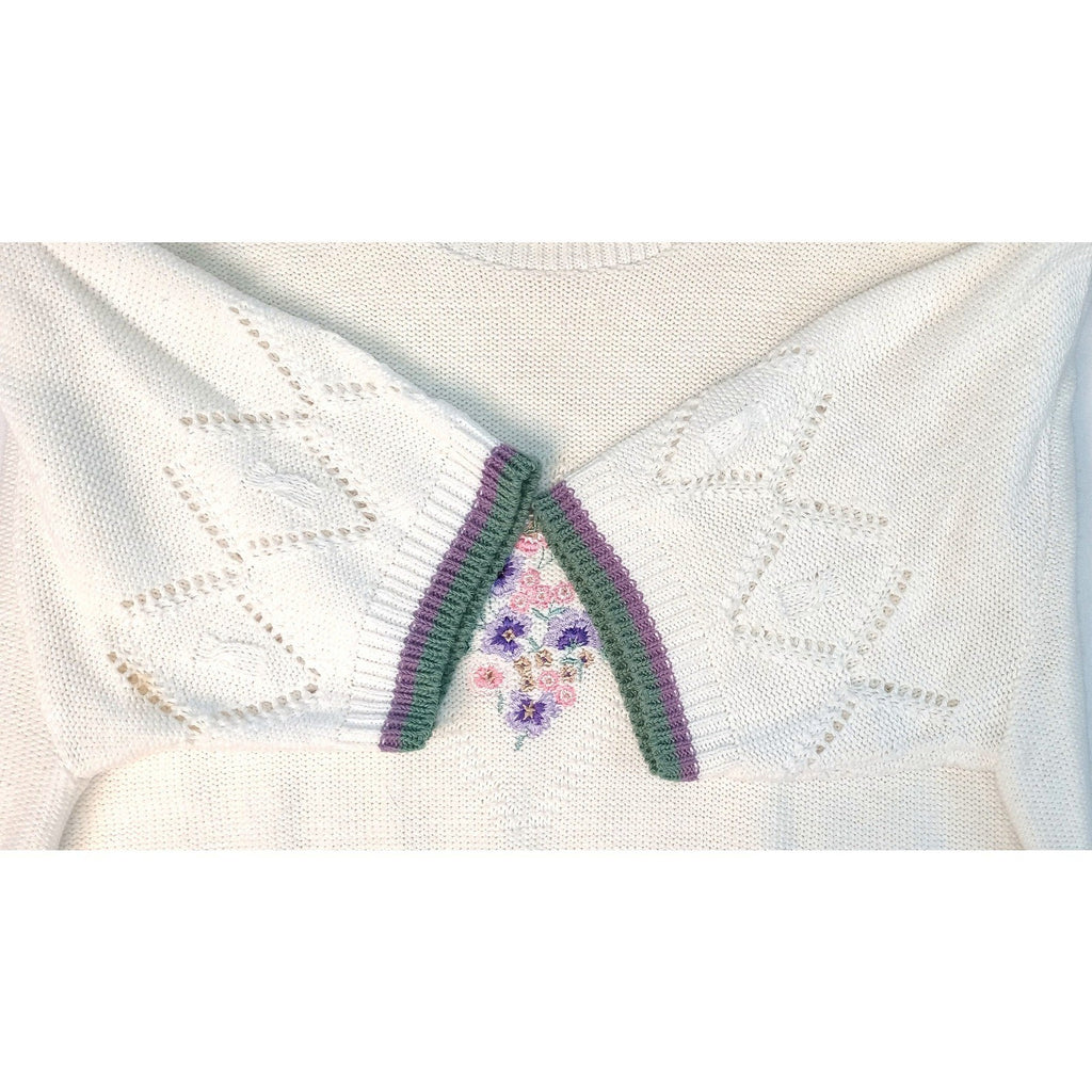 Cape Cod Sportswear Women's Cream Floral Embroidered Knit Sweater Medium
