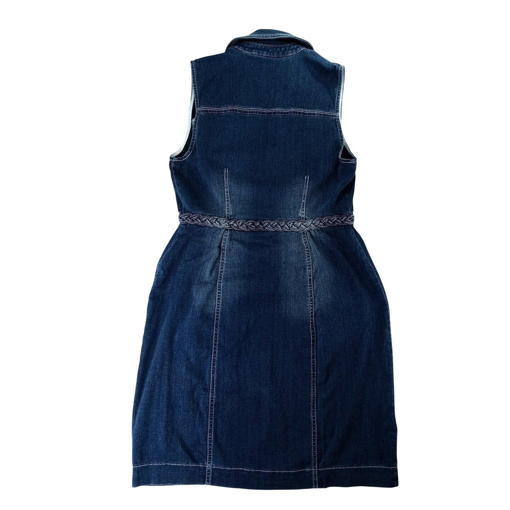 INC International Concepts Petite Sleeveless Denim Dress Zip Front Braided Belt