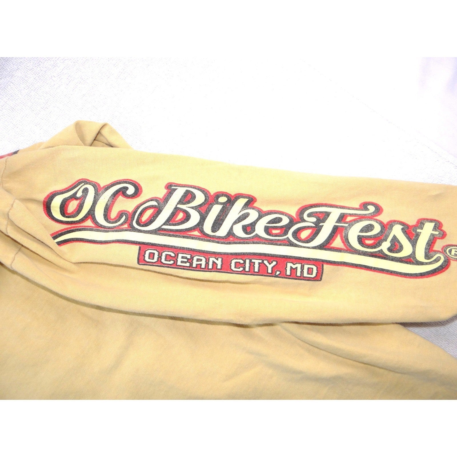 OC Bike Fest 2016 Ocean City MD Long Sleeve Graphic T-Shirt Mens Small Tan