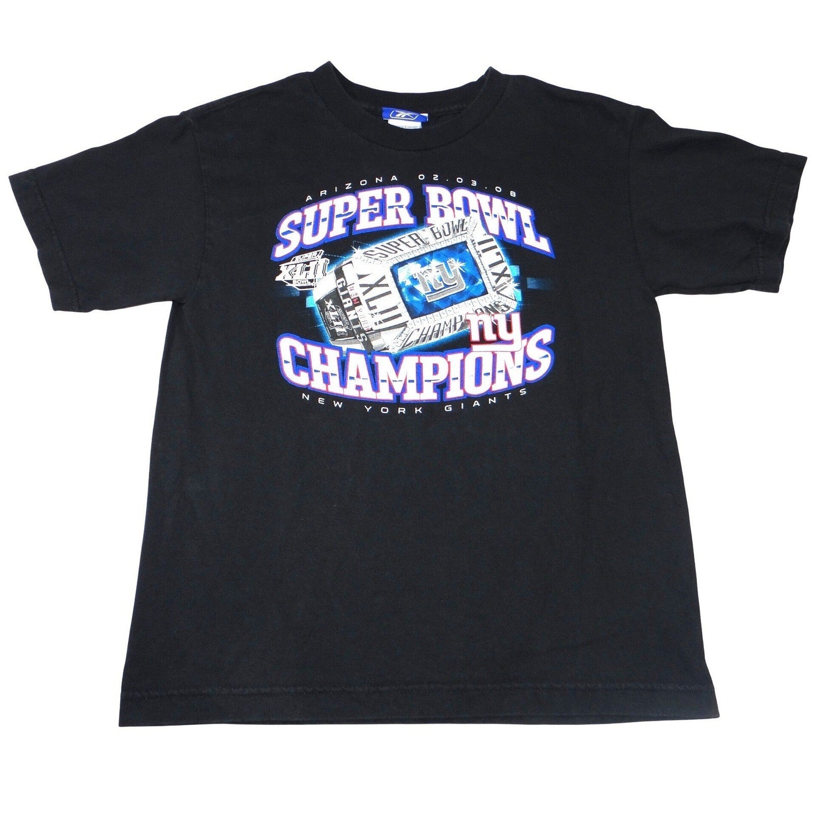 New York Giants Super Bowl XLII Champions Black Reebok T Shirt Men's Size L