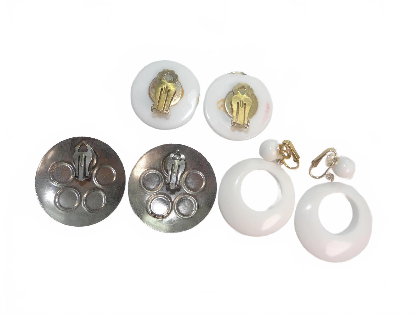 Set of Vintage Clip-On Earrings with Colorful and White Designs Lot 1