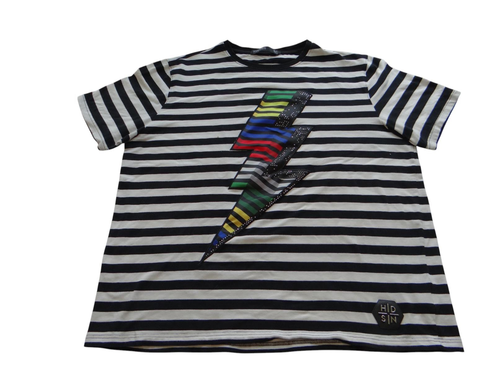 Hudson Outerwear Men's Black and White Striped T-Shirt with Lightning Bolt