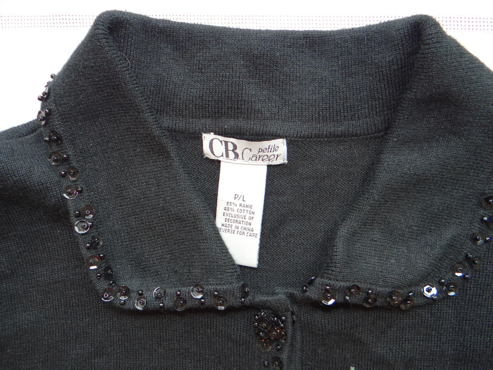 Black Women's Cardigan Sweater with Beaded Snowman Embellishments