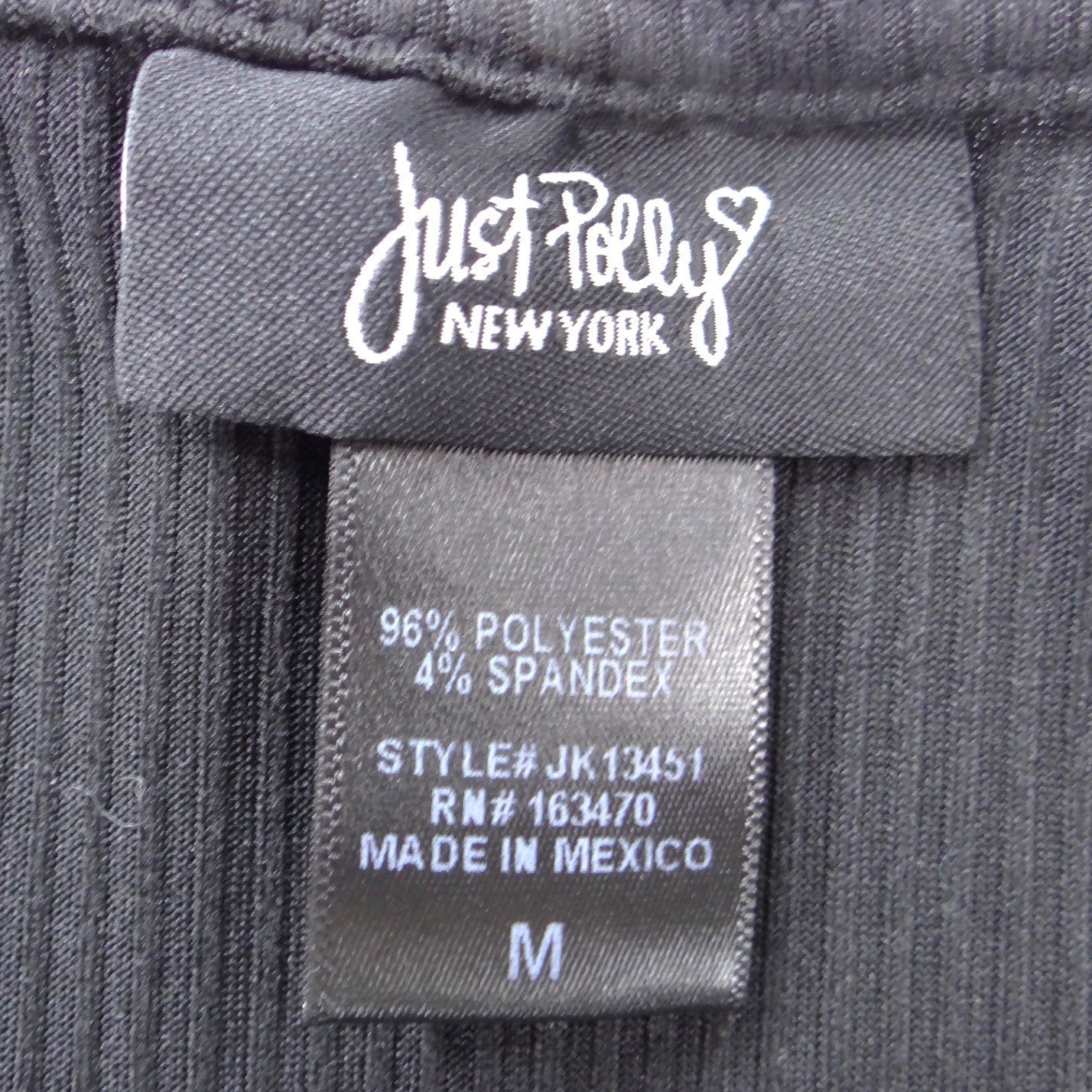 Just Polly Black Ribbed Sweetheart Notched Handkerchief Hem Top JK13451 Mens M