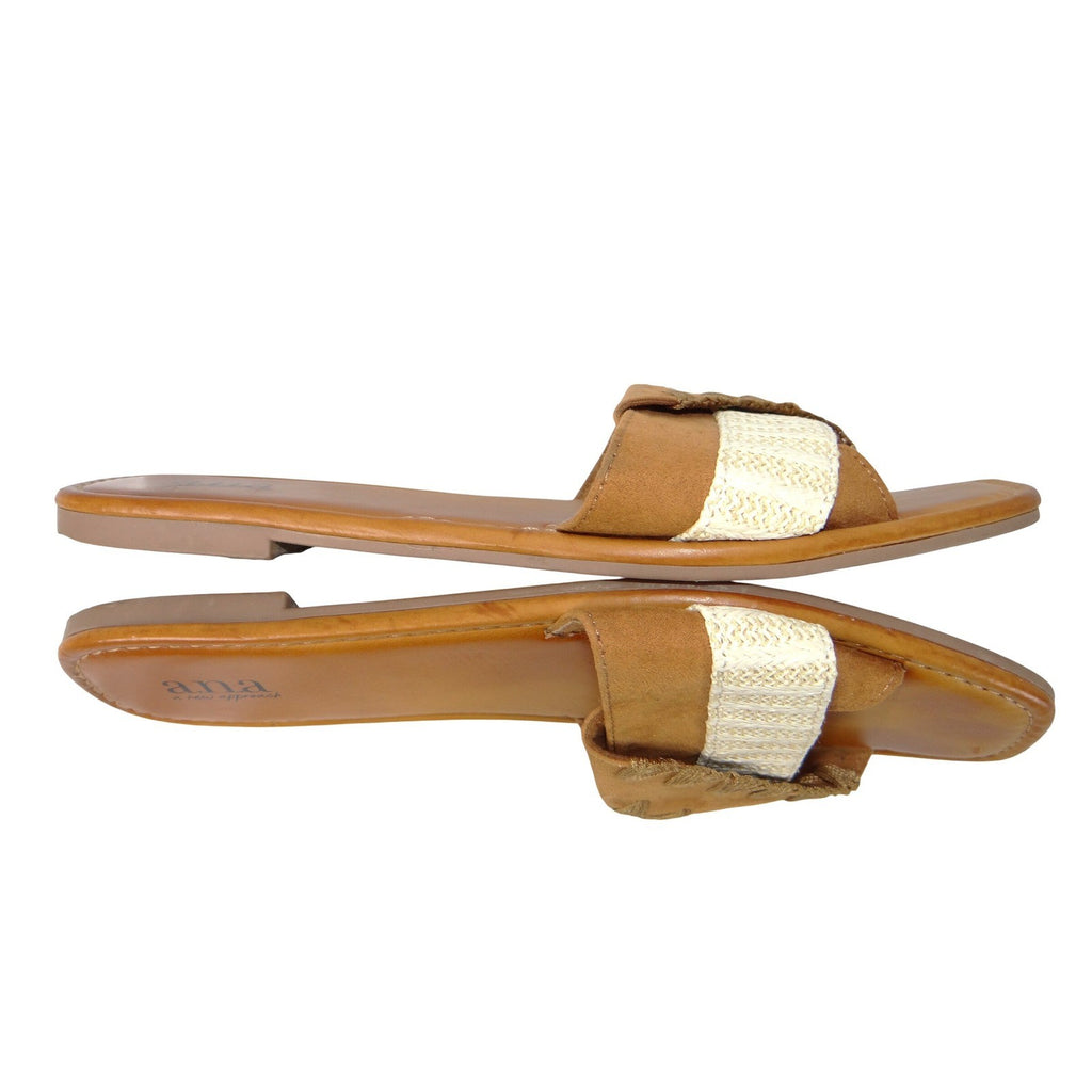 a.n.a a new approach Garth Womens Tan Woven Strap Flat Slide Sandals Size 8M