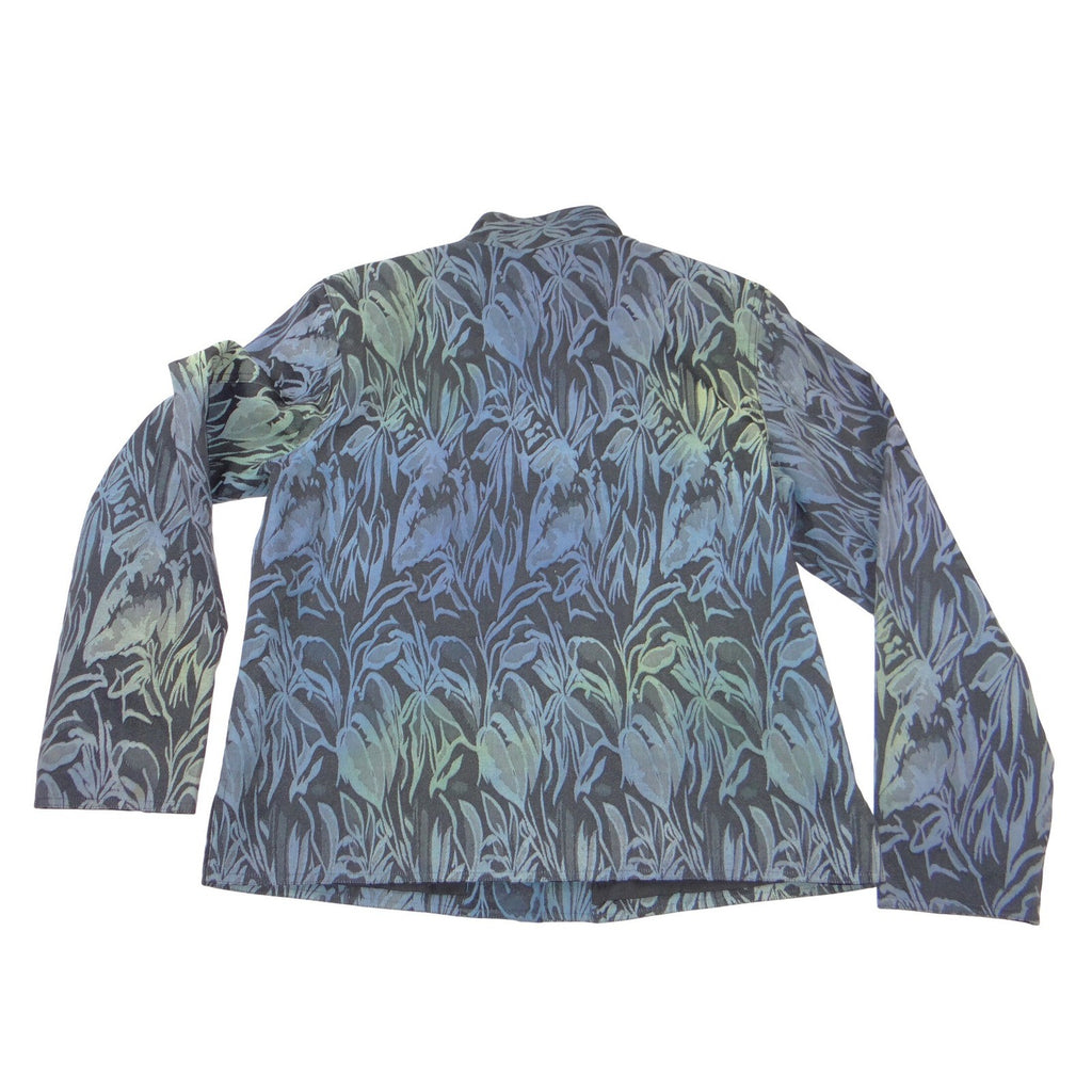 VTG Coldwater Creek Womens Blue Botanical Jacquard Mandarin Collar Jacket Size M