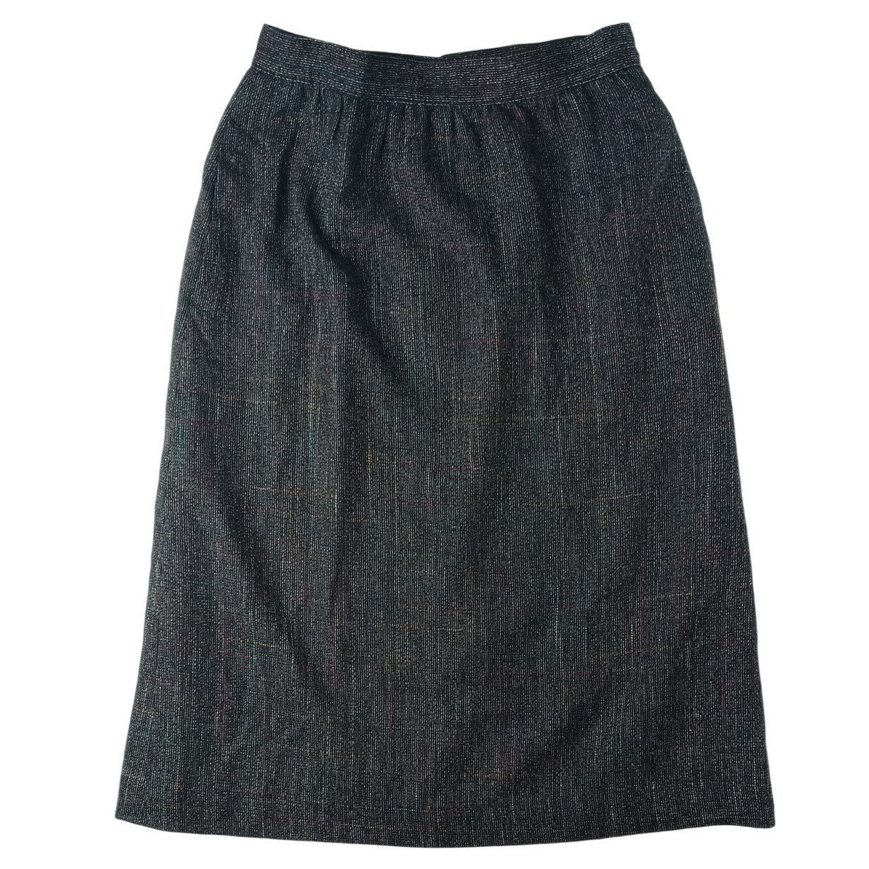 VTG Womens Plaid Tweed Maxi Skirt Dark Multi Color Classic Tailored Knee Length