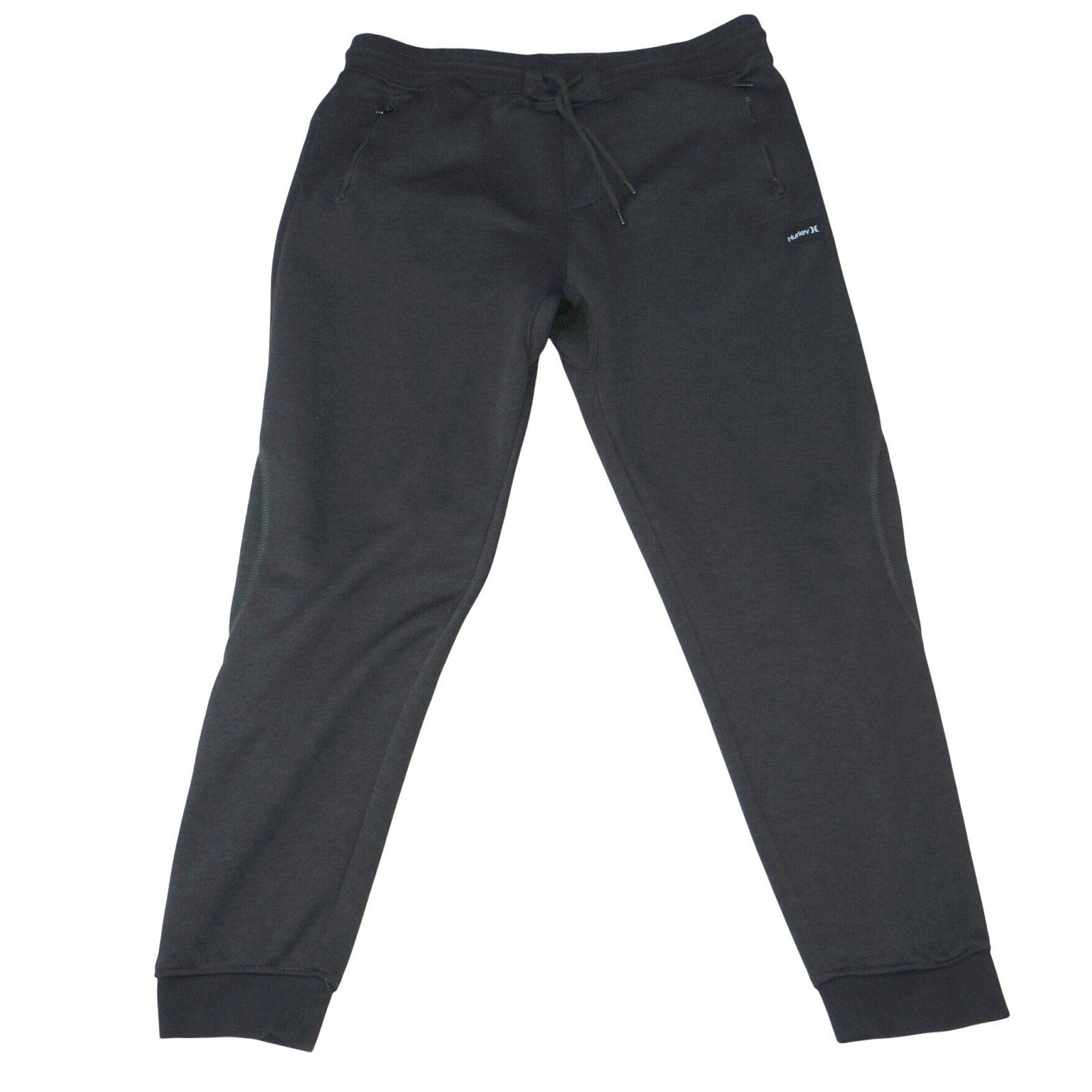 Hurley Black Jogger Sweatpants Athletic Lounge Drawstring Zipper Pockets Size L
