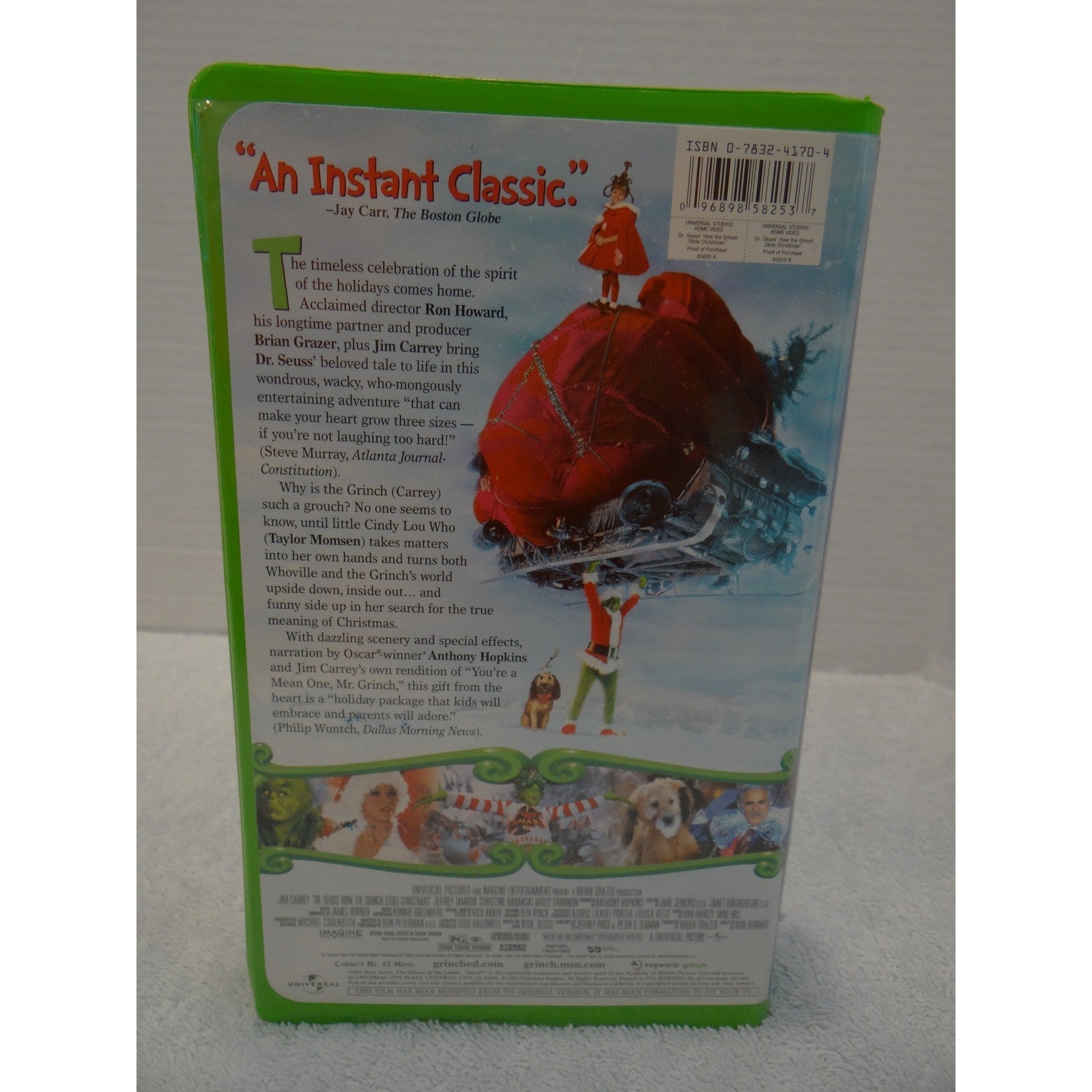 How The Grinch Stole Christmas VHS Jim Carrey Green Clamshell Case 2000 PG
