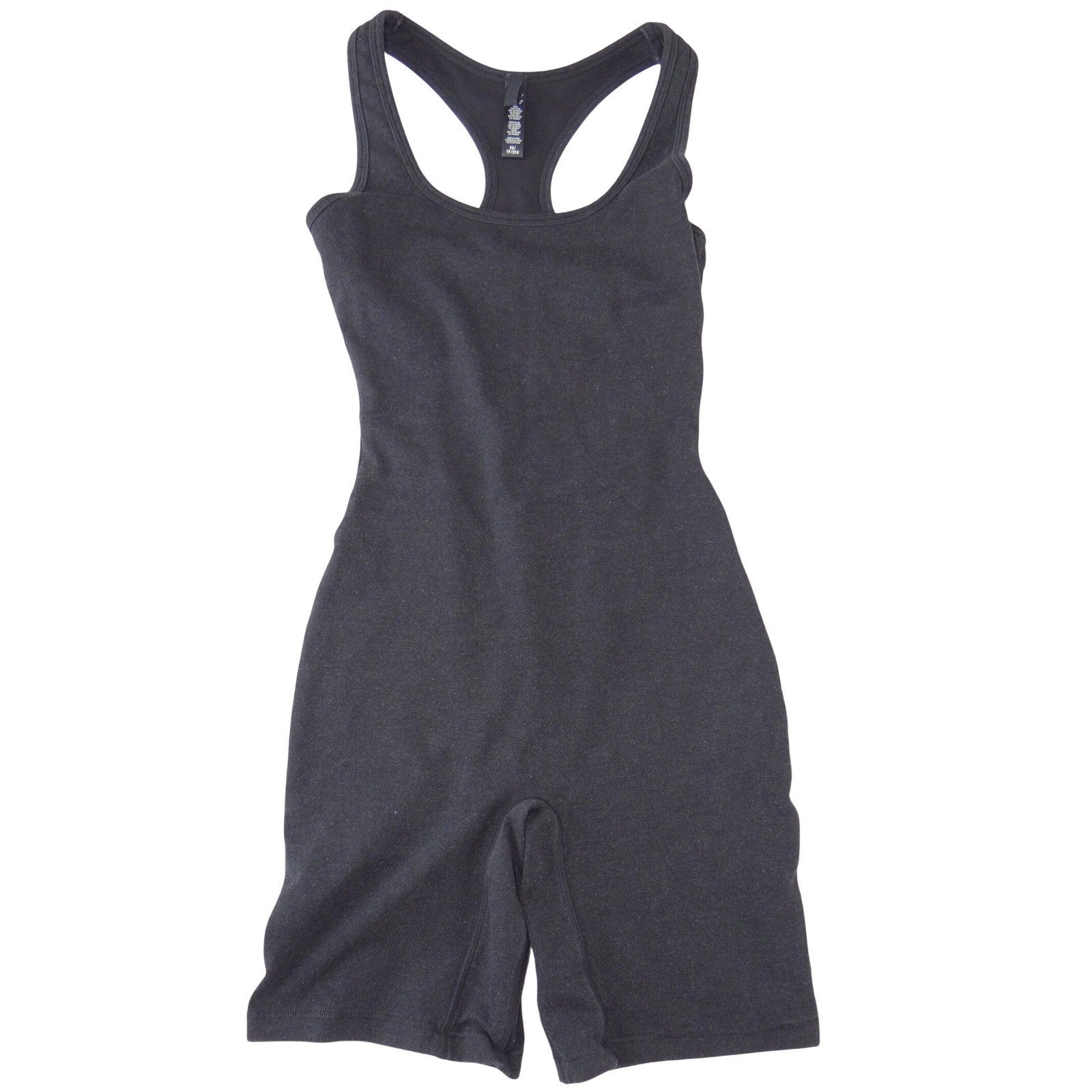 Womens Charcoal Black Racerback Athletic Romper Unitard Bodysuit XS