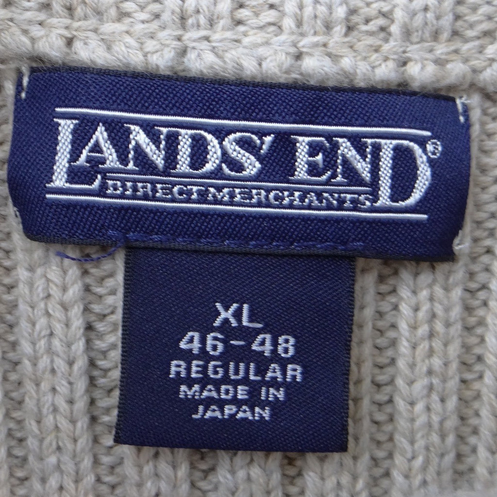 Lands End Mens XL Full Zip Ribbed Cardigan Sweater Oatmeal Beige Mock Neck
