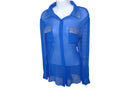 Stylish Sheer Blue Button-Up Shirt with Studded Pockets