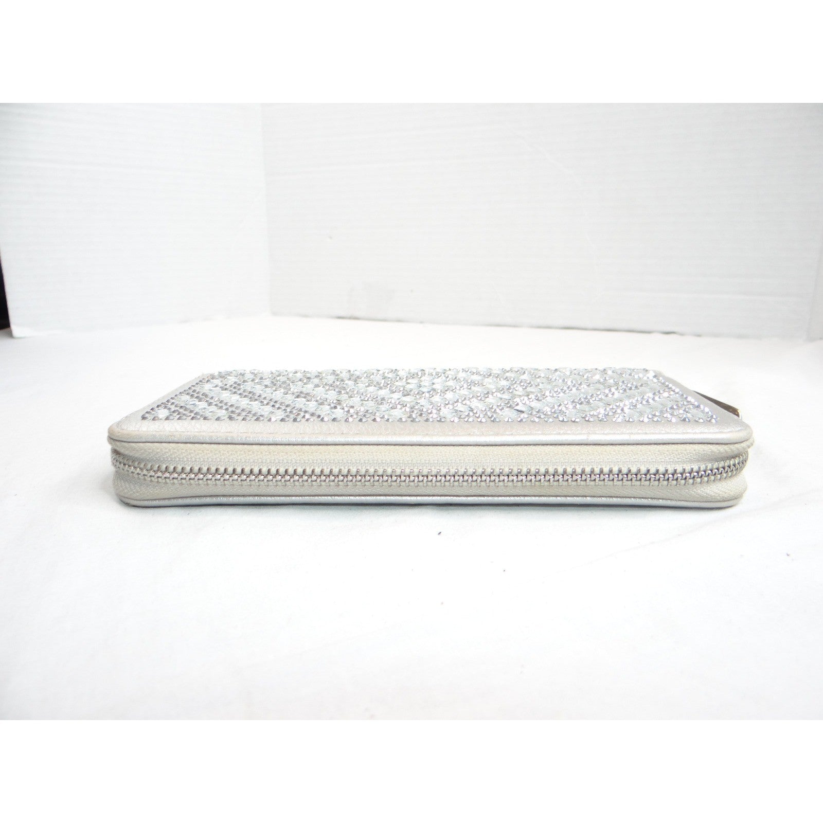 Sparkling Silver Rhinestone Zip Around Wallet Clutch for Women