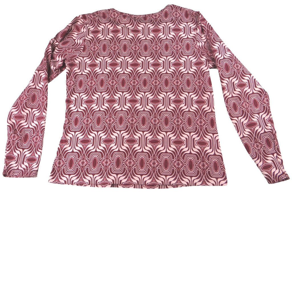 Vintage City Hearts Women's Burgundy Geometric Print Long Sleeve Top Size Medium
