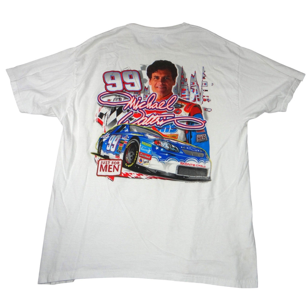 Autographed Vintage Michael Waltrip NASCAR 99 Just For Men T-Shirt White Large