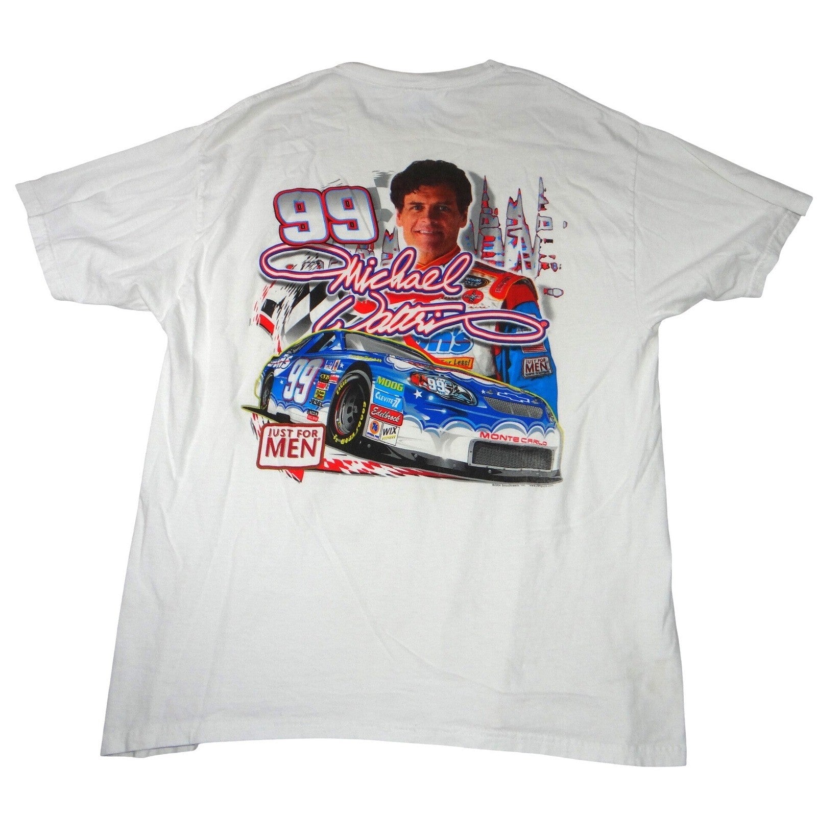 Autographed Vintage Michael Waltrip NASCAR 99 Just For Men T-Shirt White Large