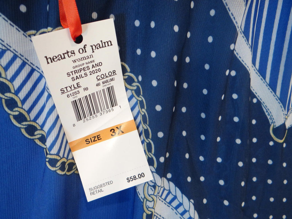 Hearts of Palm Woman Blue Patterned Sleeveless Tunic Top 3X