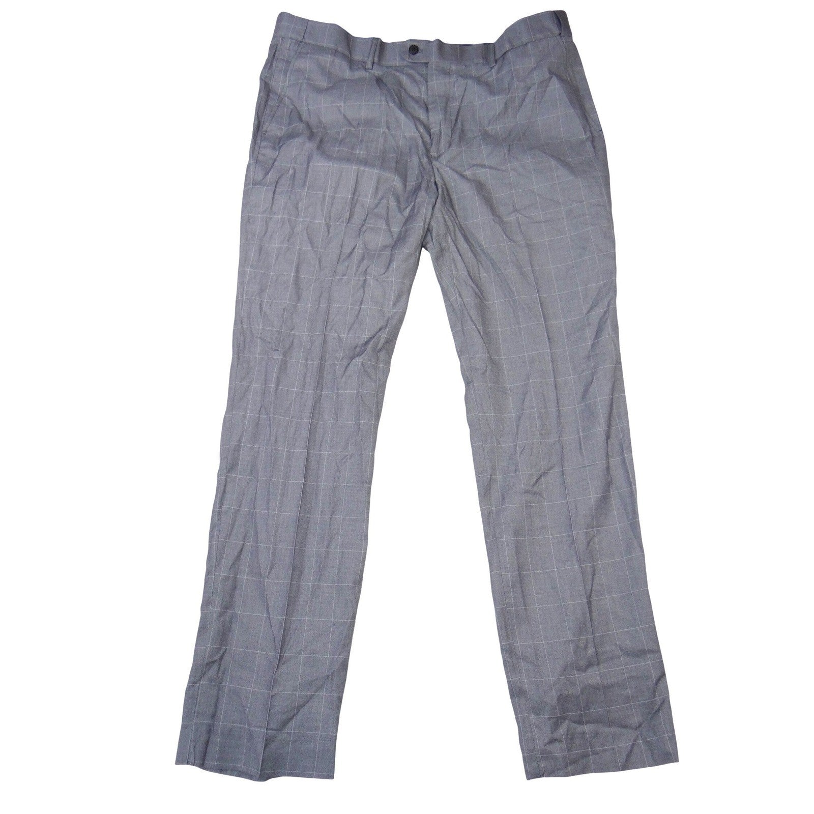 Grey Windowpane Plaid Straight Leg Dress Pants S6037 Stretch Trousers Size 38