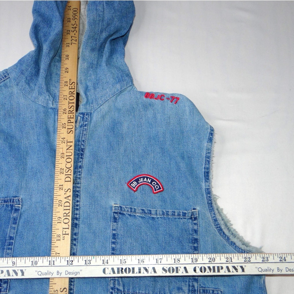 Vintage Bugle Boy Jean Company Womens Denim Hooded Vest Blue Size L