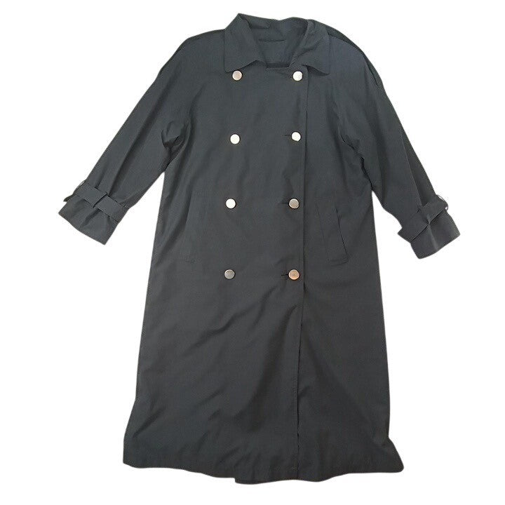 Classic Double Breasted Trench Coat Black Long Sleeve Belted Collar